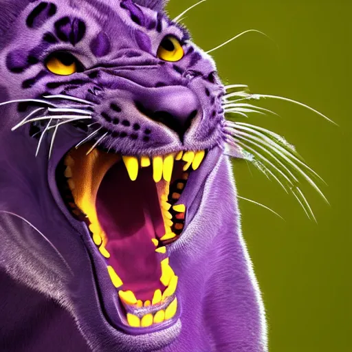 Image similar to closeup of a purple panther roaring at the moon