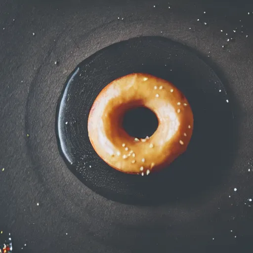 Image similar to a 30 mm photo of a doughnut that looks like Darth Vader