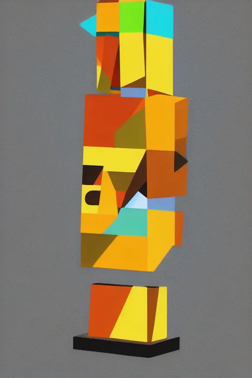 Image similar to cubist moai statue cutout digital illustration cartoon colorful beeple