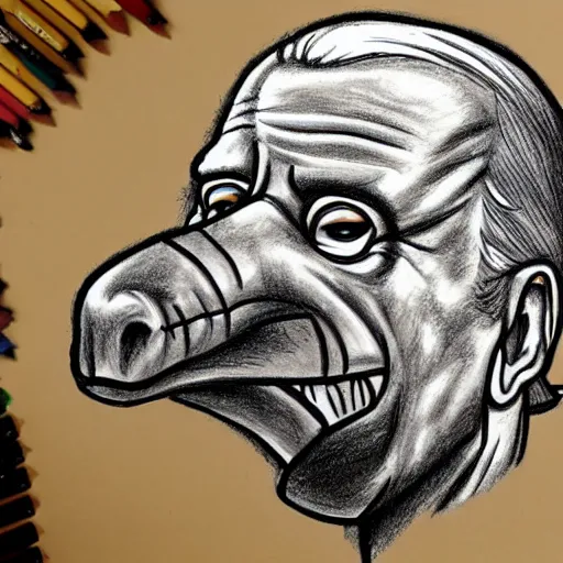 Image similar to drawing, Joe Biden dressed as a dinosaur, open-faced