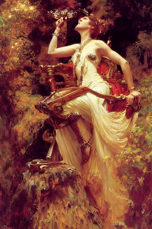 Image similar to full body portrait of blind muse astride her throne, highly detailed painting by gaston bussiere, craig mullins, j. c. leyendecker, 8 k, mid shot