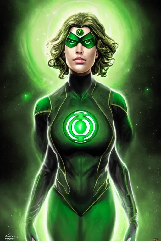 Image similar to Majestic and regal portrait of a female Green Lantern, DC universe, Perfect face, beautiful, intricate, epic, elegant, menacing, fantasy, highly detailed, digital painting, hard focus, beautiful volumetric lighting, epic light, ultra detailed, by Leesha Hannigan, Ross Tran, Thierry Doizon, Kai Carpenter, Ignacio Fernández Ríos