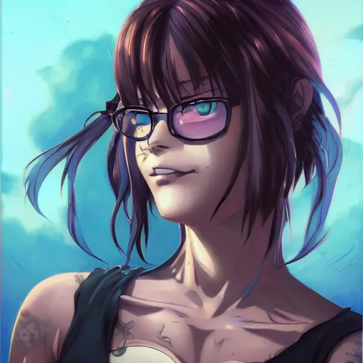 Image similar to a portrait of revy from black lagoon manga, symmetrical eyes, symmetrical face, art by lois van baarle and loish and ross tran and rossdraws and sam yang and samdoesarts and artgerm, digital art, highly detailed, intricate, sharp focus, trending on artstation hq, deviantart, unreal engine 5, 4 k uhd image