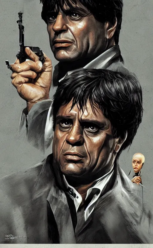 Prompt: scarface 1 9 8 3 movie, posterspy, dynamic lighting, photorealistic concept art, trending on art station, stunning visuals, creative, cinematic, ultra detailed
