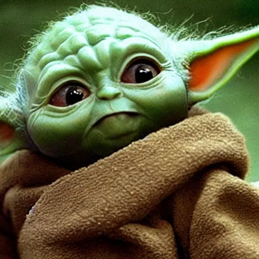 Prompt: a film still of baby yoda grown up and he is dying in battle in star wars realistic, detailed