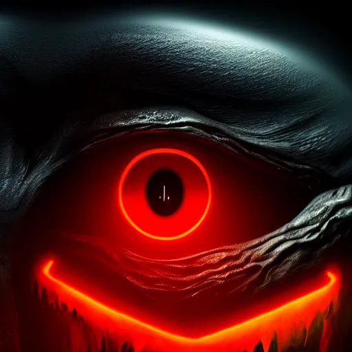 Prompt: highly detailed photo of scary monster with glowing eyes, dark black background, hyper realistic, art by greg rutsowski, concept art, 8 k detail post - processing