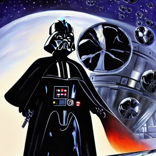 Prompt: a detailed painting of walter white as darth vader commanding the death star to destroy alderan