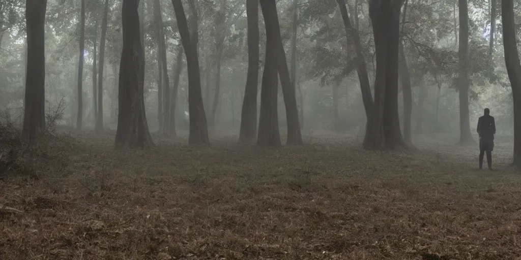 Prompt: Ethereal specters in the woods with long bodies, fog volumetric lighting