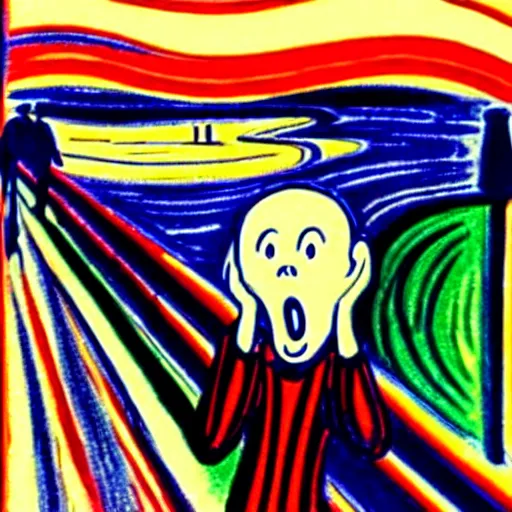 Image similar to a cartoon adaptation of the scream of munch by walt disney in the style of pinocchio