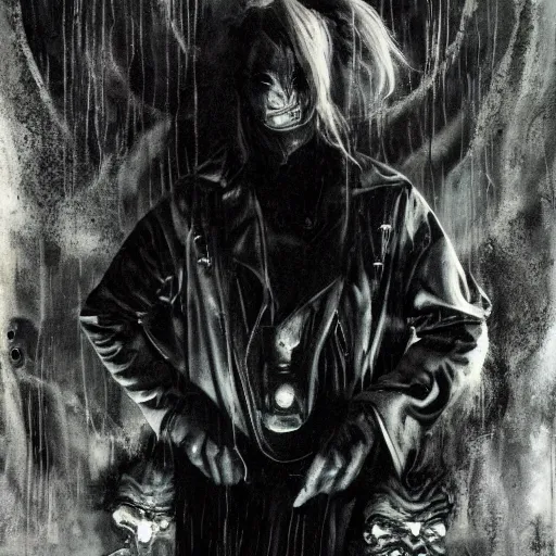 Image similar to gaunt ( the cure fan ) as dream from sandman, dim stars as eyes, by jeremy mann, by cedric peyravernay, by ben templesmith, by dave mckean and ben templesmith, by richard avedon, dramatic lightning, sadness, dark eye sockets, in the shadows, punk rock, gothic, high detailed, 8 k