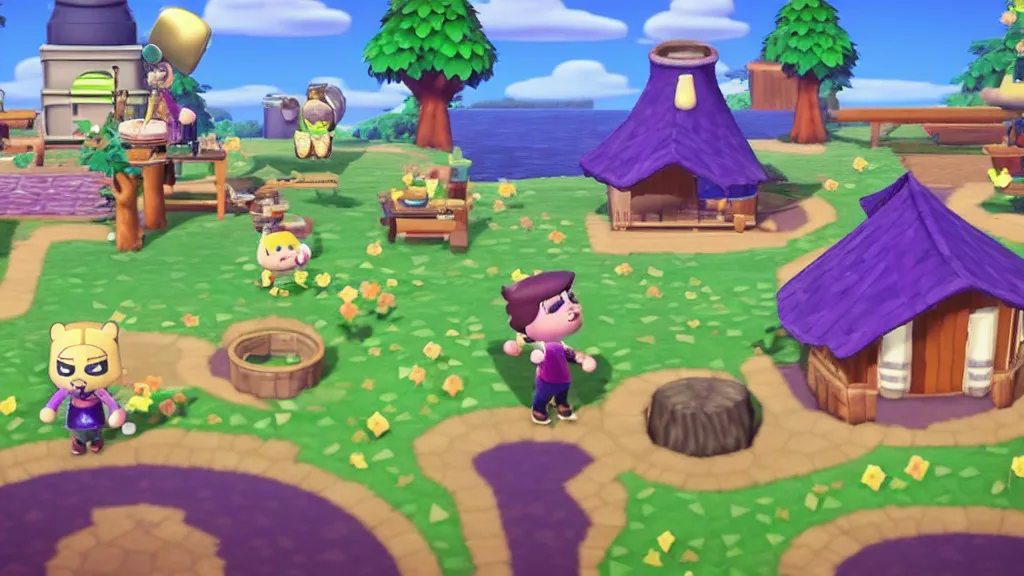 Prompt: thanos in animal crossing, gameplay, screenshot