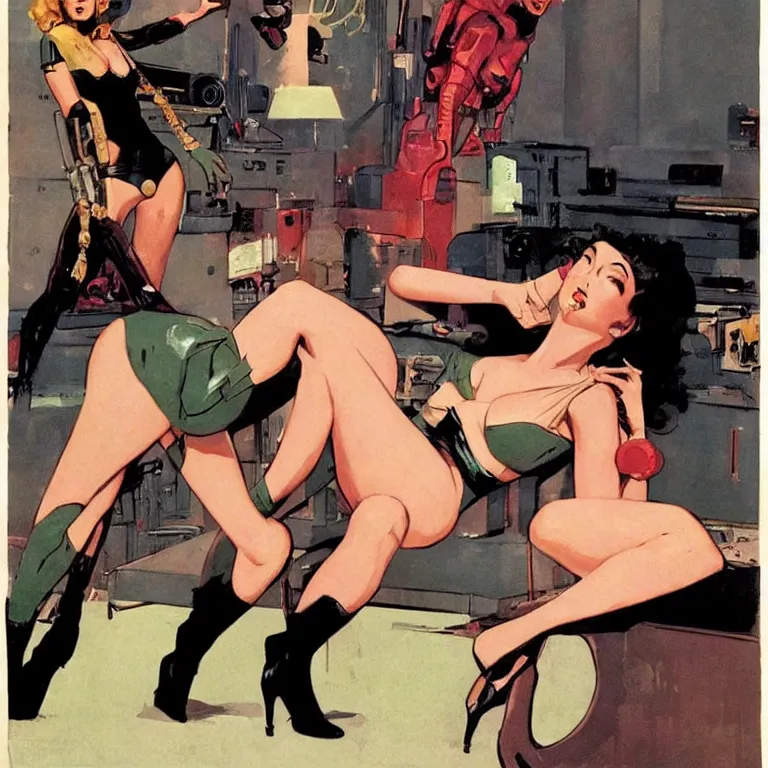 Image similar to scifi woman by Robert McGinnis, pulp comic style, circa 1958