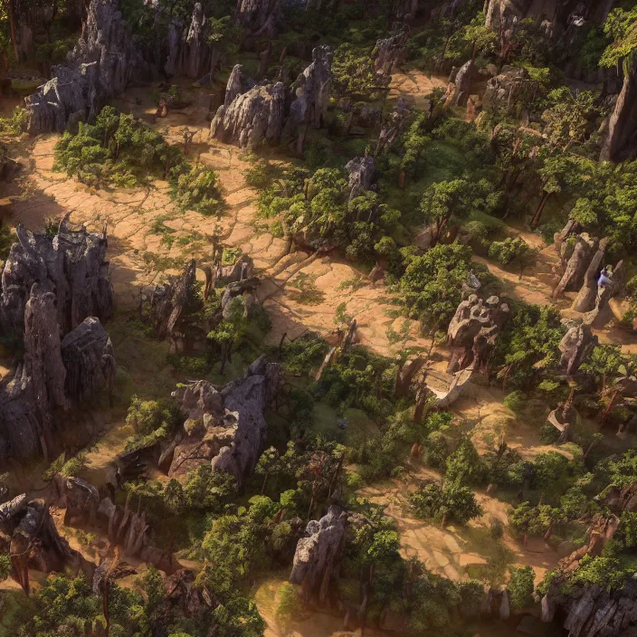 Image similar to a fantasy realm split down the middle with a forest on one side and a desert on the other, fantasy concept art, rendered in unreal engine, highly detailed, cinematic lighting, intricate, fantastical, video game cinematic, trending on artstation