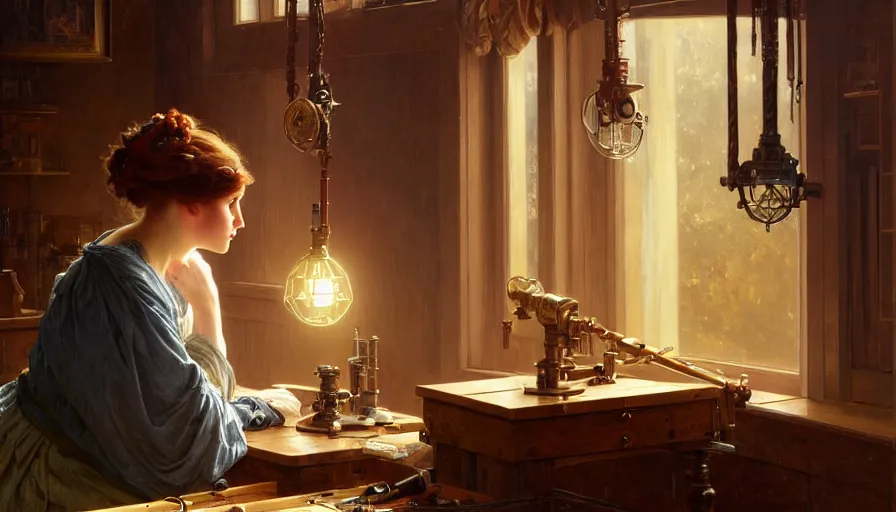 Image similar to highly detailed oil painting | very intricate | cinematic lighting | award - winning | craftsman | building a piece of furniture in their workshop | by charlie bowater, by greg rutkowski, by j. c. leyendecker and edmund blair leighton, beautiful cinematic light, american romanticism, by alphonse mucha, artstation, cgsociety, official art, octane