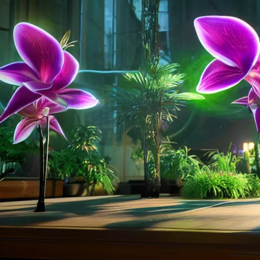 Image similar to an holographic orchid, unreal engine 5, cinematic, beautiful