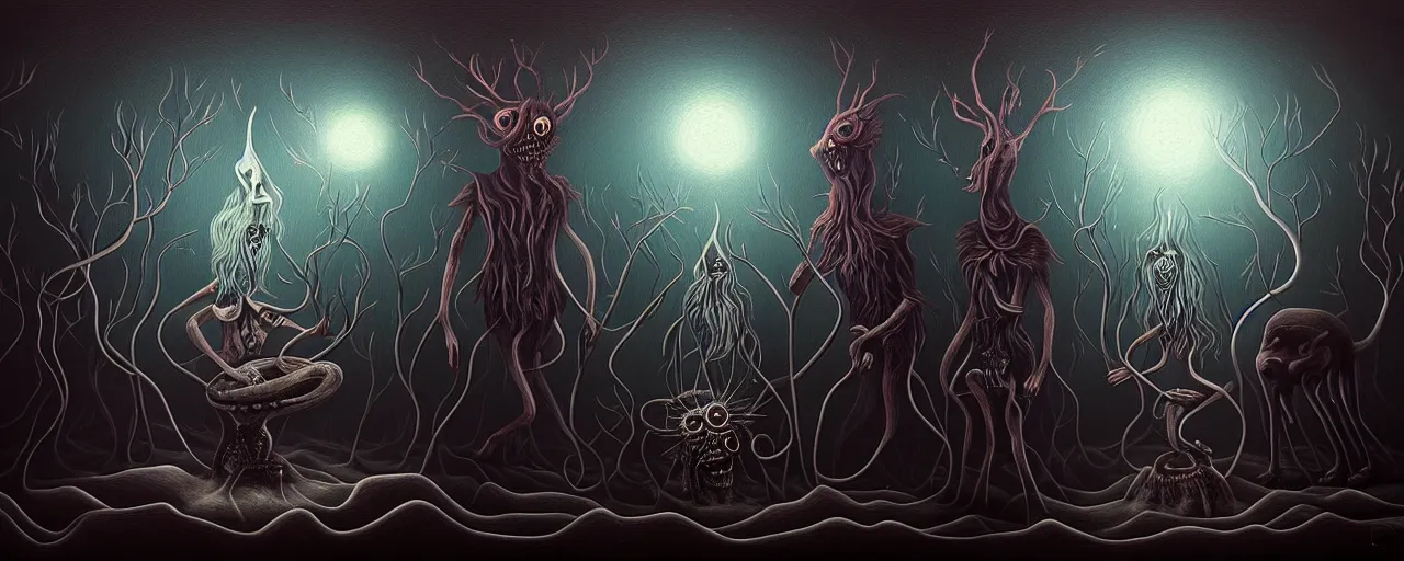 Prompt: alchemical creatures, surreal dark uncanny painting by ronny khalil