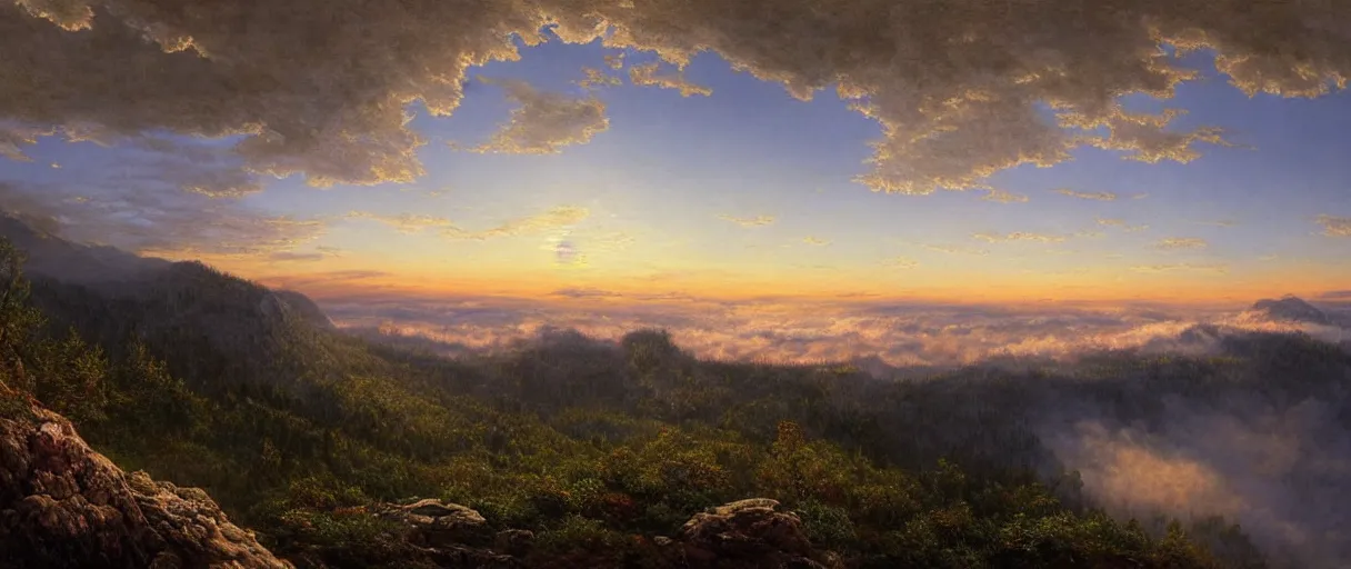 Prompt: a photorealistic breathtaking aerial view of the eastern alps mountain range at sunset, cliffs, fog, hyperrealism, highly detailed, intricate, cinematic, front facing camera, cinematic, epic lighting, 8 k by frederic church, albert bierstadt