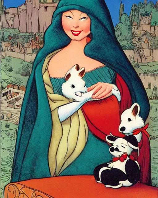 Image similar to Lady with an Ermine by Leonardo comic art by Carl Barks