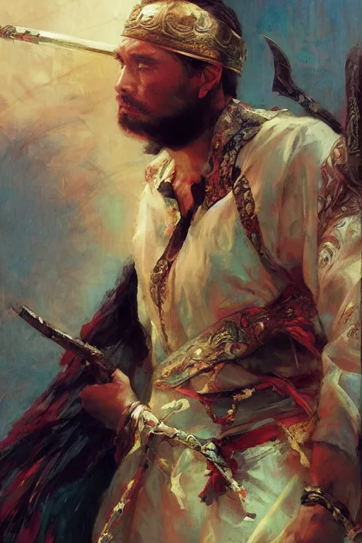 Image similar to attractive man, wuxia, colorful, painting by gaston bussiere, craig mullins, greg rutkowski, j. c. leyendecker