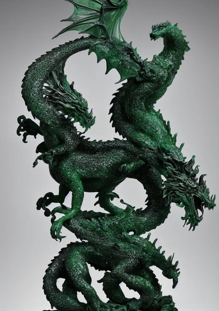 Prompt: A dragon statue made of jade, 4k