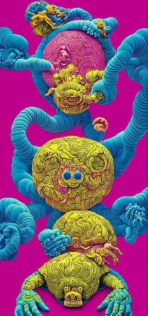 Image similar to creature portraits in the style of kaws, victo ngai, lisa frank, francis goya, basil wolverton, roy litchenstein, mc escher style