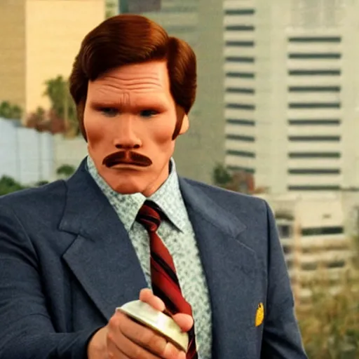 Image similar to Live Action Still of Jerma985 in Anchorman: The Legend of Ron Burgundy, real life, hyperrealistic, ultra realistic, realistic, highly detailed, epic, HD quality, 8k resolution, body and headshot, film still