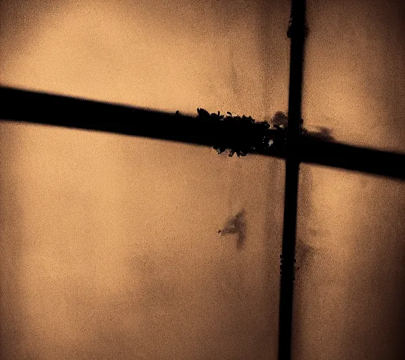 Prompt: Paul Barson's 'wide shot of laughing bloody gigachad behind vertical bars', dark, high contrast, high exposure photo