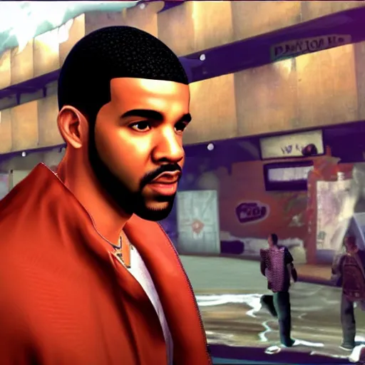 Image similar to drake, playstation 2, gameplay, rapper,