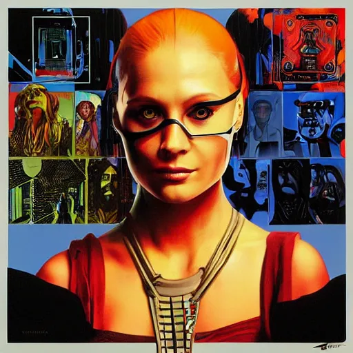 Prompt: judee sill cypherpunk album cover, painting from Kingdom Come Alex Ross