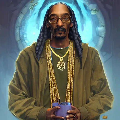 Prompt: Snoop Dogg as a cartoon character endgame boss, D&D, fantasy, intricate, cinematic lighting, highly detailed, digital painting, artstation, concept art, smooth, sharp focus, illustration, art by Akihiko Yoshida, Greg Rutkowski and Alphonse Mucha