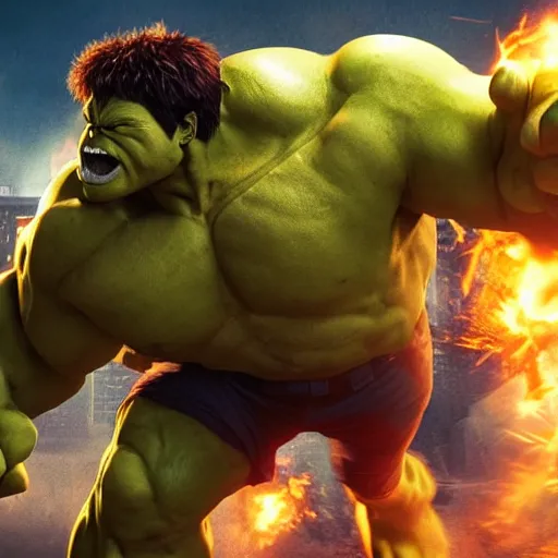 Prompt: hulk fighting against juggernaut, marvel, cinematic style, detailed, action scene