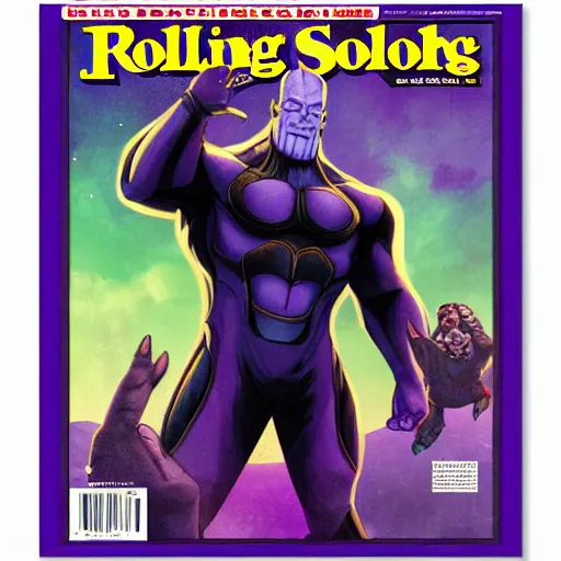 Image similar to thanos in the cover of rolling stone magazine
