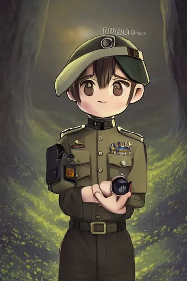 Image similar to beautiful little boy in nazi male uniform. made in abyss art style, sharps focus, pose, cute detailed artwork, anatomically correct, ilya kuvshinov, reflection, perfect composition, wallpaper mobile, digital art, detailed anime soft face, symmetrical face, western comic, illustration, realistic, smooth, lois van baarle, soft details, biomechanic