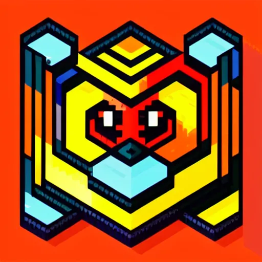 Image similar to Isometric pixel art of a majestic colorful lion, logo, trending on art station, Adobe illustrate