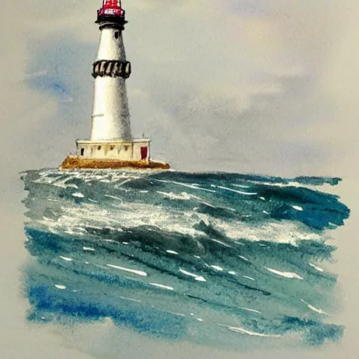 Prompt: Complex hyperdetailed serene masterpiece sketch of a captivating lighthouse, single sailboat catching the wind, by Orris Moe, complex detailed watercolor painting, pastel color scheme.