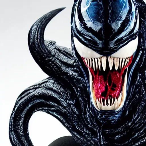 Image similar to Mackenzie Gray as Eddie Brock from Venom (2018), 4k, insanely detailed, fangs