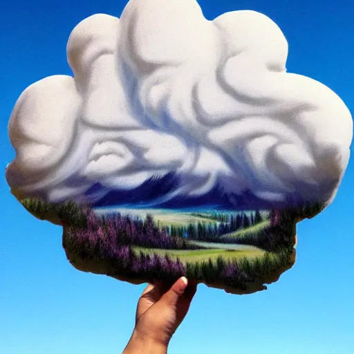 Image similar to clouds in the shape of bob ross