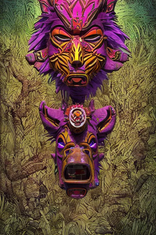 Image similar to totem animal tribal vodoo mask feather gemstone plant global illumination ray tracing hdr that looks like it is from borderlands and by feng zhu and loish and laurie greasley, victo ngai, andreas rocha, john harris