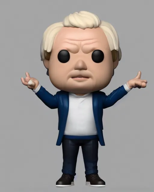 Image similar to full body 3d render of funko pop boris johnson as a funko pop, studio lighting, white background, blender, trending on artstation, 8k, highly detailed