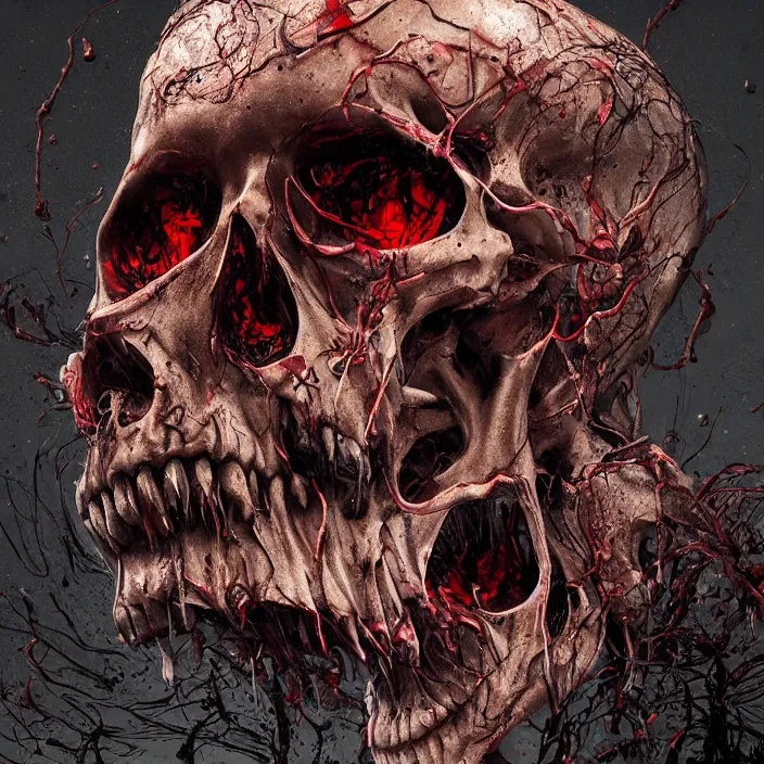 Prompt: portrait of a haunted melting skull. razor sharp teeth. infected with zombie fungus. intricate abstract. intricate artwork. nightmare fuel. by Tooth Wu, wlop, beeple, dan mumford. octane render, trending on artstation, greg rutkowski very coherent symmetrical artwork. cinematic, hyper realism, high detail, octane render, 8k, iridescent accents