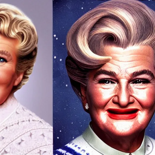 Image similar to donald trump as mrs doubtfire. poster for hollywood blockbuster