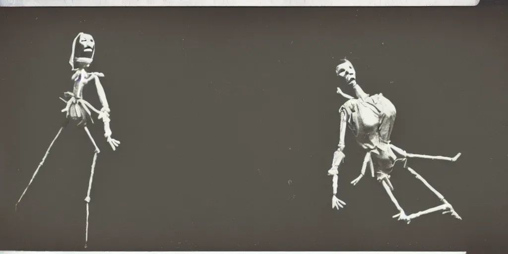 Prompt: eva longoria as a marionette puppet, pose, 1 9 7 0 s, creepy, horror, polaroid, dark, eerie, realistic, forgotten, discovered photo, vintage noir, disassembled last photo before disaster