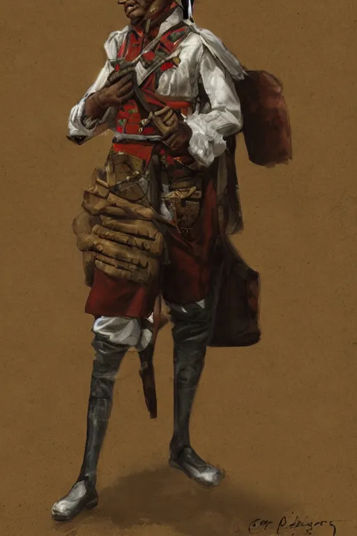 Image similar to Anthro llama colonial era soldier by Craig Mullins and Carl Brenders