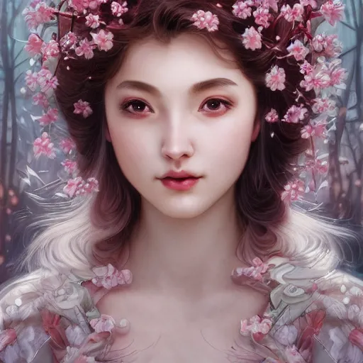 Prompt: a photograpic portrait of a anthropomorphic cherry - blossom wearing white clothes, fantasy, intricate, elegant, highly detailed, digital painting, artstation, concept art, smooth, sharp focus, illustration, art by artgerm and h r giger and alphonse mucha