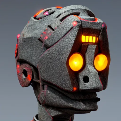 Image similar to claymodel of a cyberpunk aztec futurism robot head, 8 k, symetrical, flourescent colors, halluzinogenic, multicolored, black background