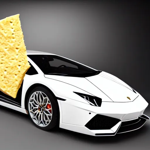 Prompt: a lamborghini made out of swiss cheese in high def and studio lighting