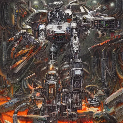Prompt: intergalactic ver.ka mecha zoo by Dan Seagrave and by Dan Witz, glossy digital painting, horrorcore