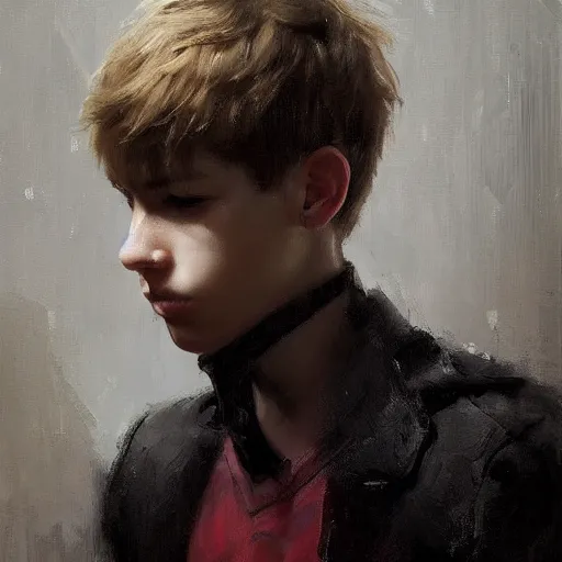 Prompt: stunning teen boy portrait by ruan jia