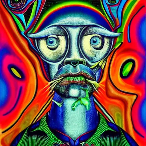 Prompt: man with a fish head, psychedelic art, esoteric, optical illusion