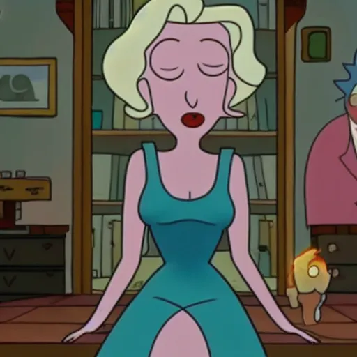Image similar to “A film still of Marlyn Monroe in Rick and Morty (2013), directed by Luc Besson” 4k